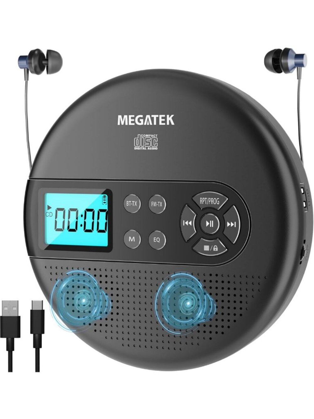 Portable Bluetooth CD Player with FM Transmitter & USB - Versatile Music Player